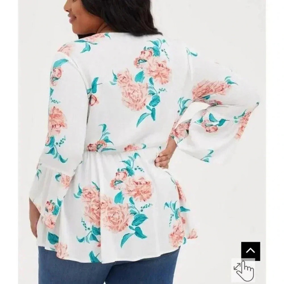 Torrid White Teal Peach Babydoll Gauze Crochet Trim Lace-Up Top Size 1 (14/16) - Picture 2 of 8